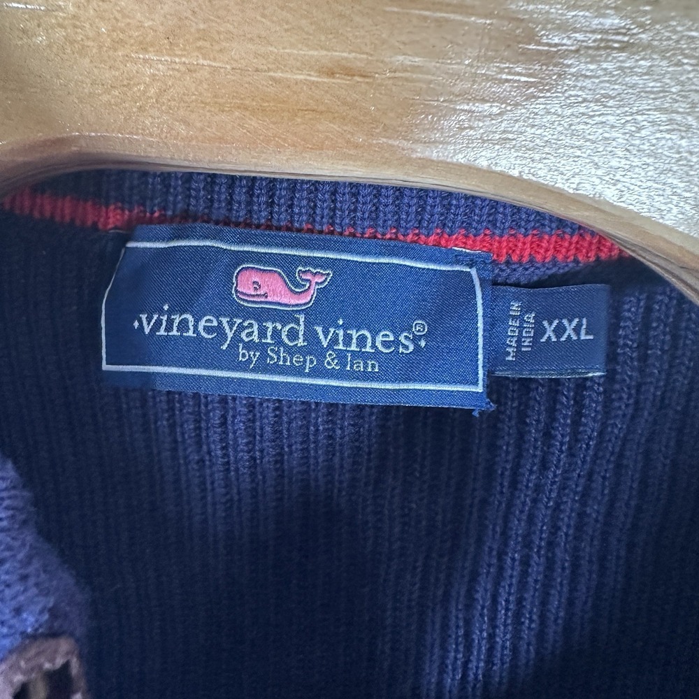 Vineyard Vines Mens Size XXL Fisherman Knit Sweater 1/4 Zip Navy Blue Mock Neck - Picture 5 of 7